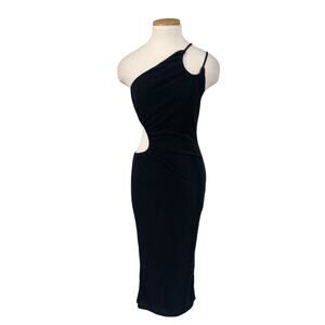 Et Clet Cut Out Midi Dress NWT Black Bodycon Large One Shoulder Stretch Sheath